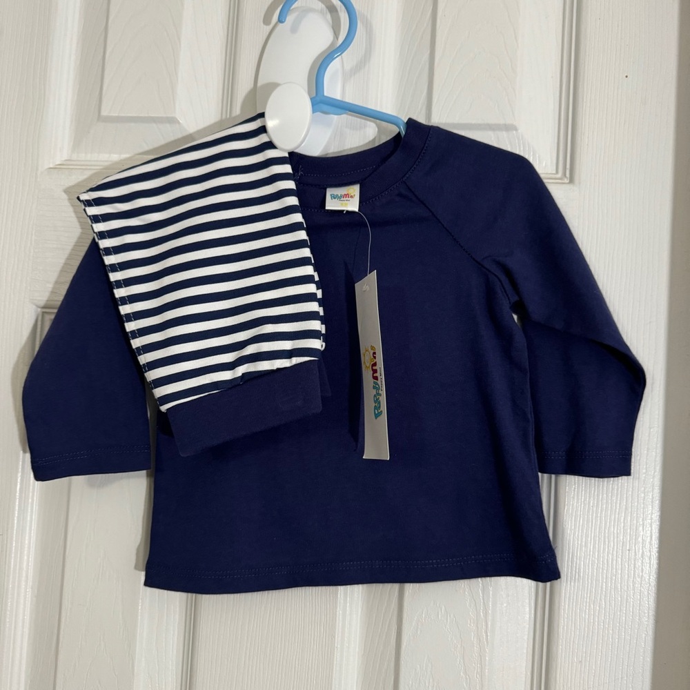 NWT Peppy Mini Baby Boy Two Piece Outfit Blue with Striped Pants